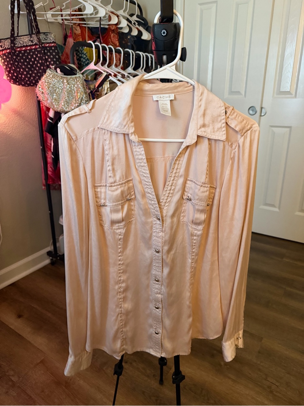 Cache Blush Pink Button-Down Silk Shirt